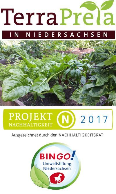 Terra Preta - Beet inkl. Nachhaltigkeitsisgnet und Bingo Umweltstiftung Niedersachsen Logo