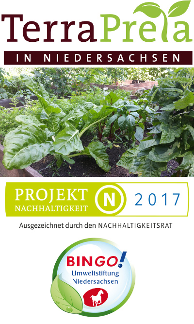 Terra Preta - Beet inkl. Nachhaltigkeitsisgnet und Bingo Umweltstiftung Niedersachsen Logo